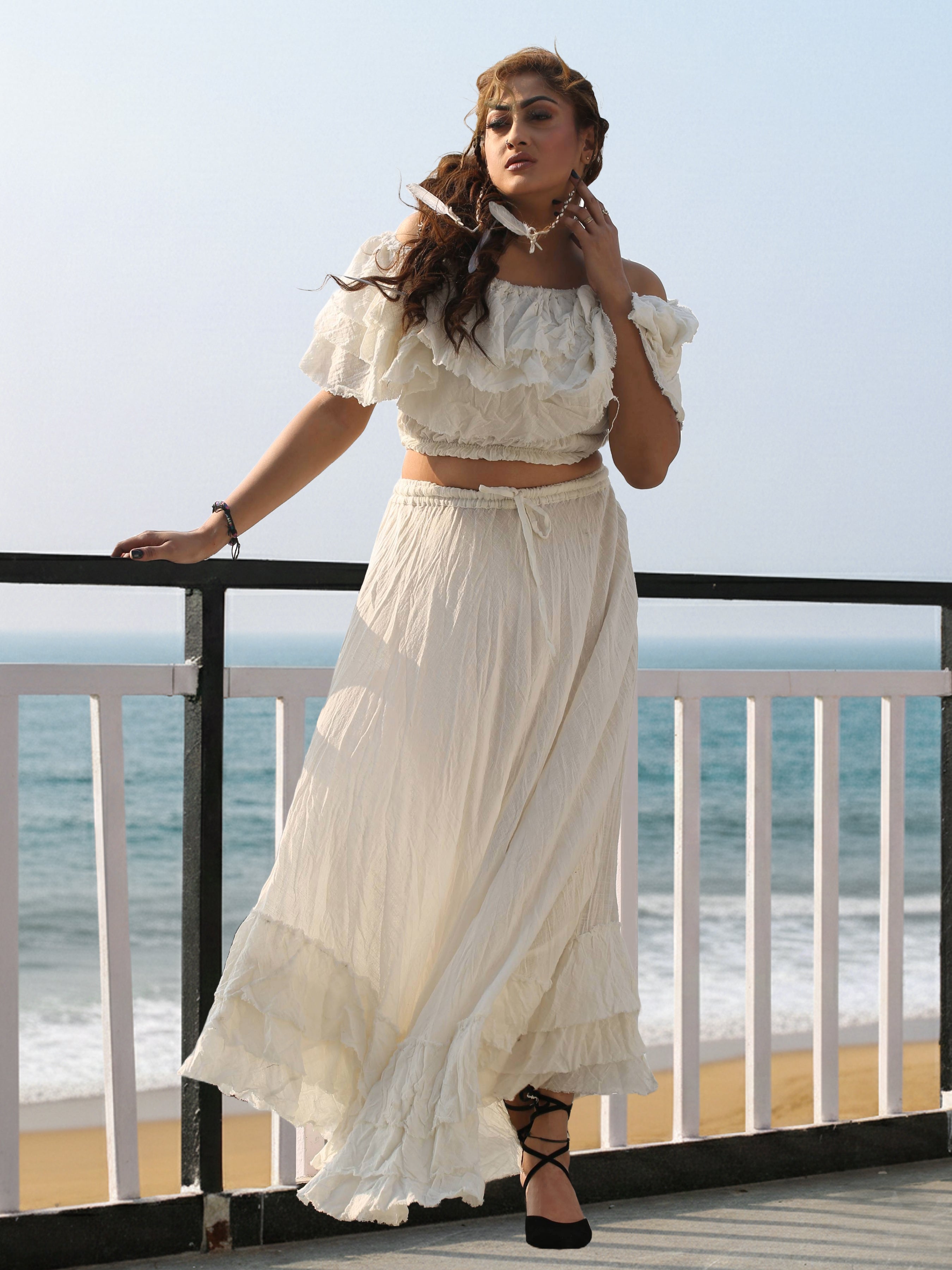 White Off Shoulder Co-Ord Set for Women