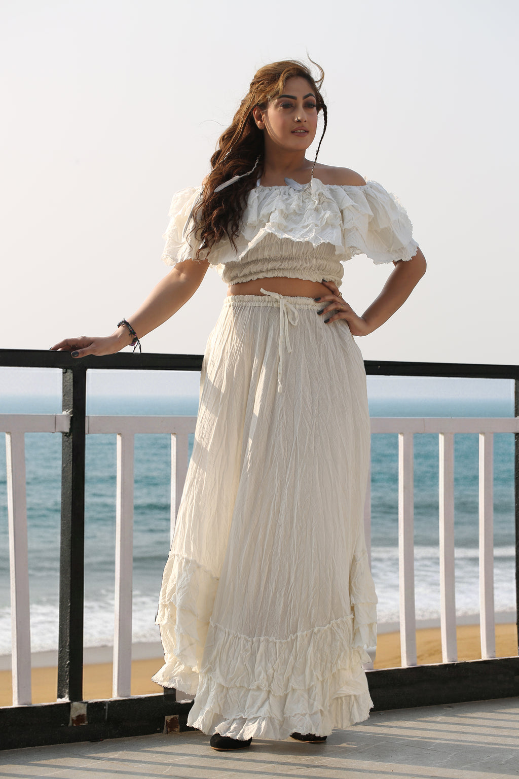 White Off Shoulder Co-Ord Set for Women