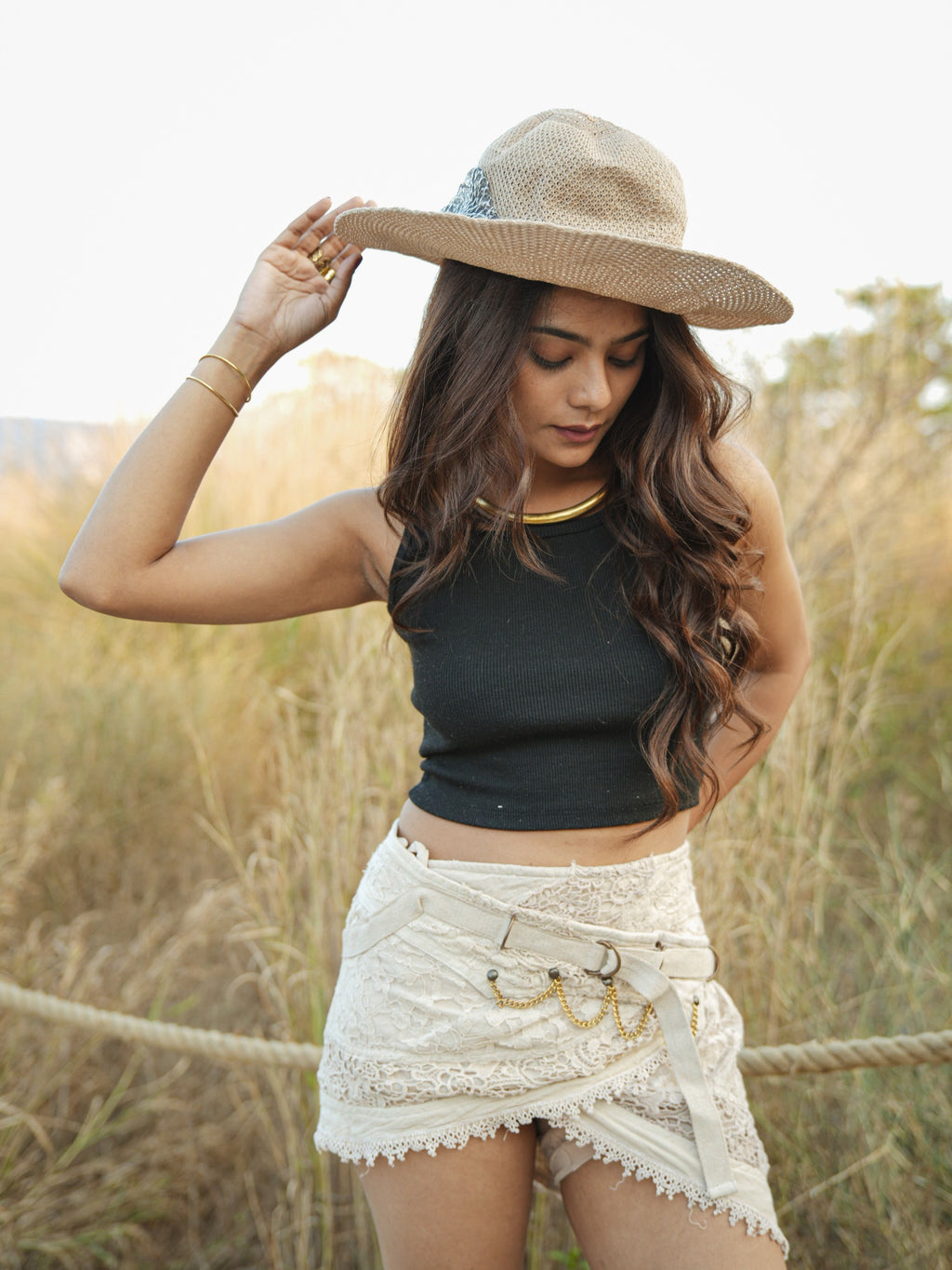 Desert Dori Mini Skirt with Metallic Chain Detail