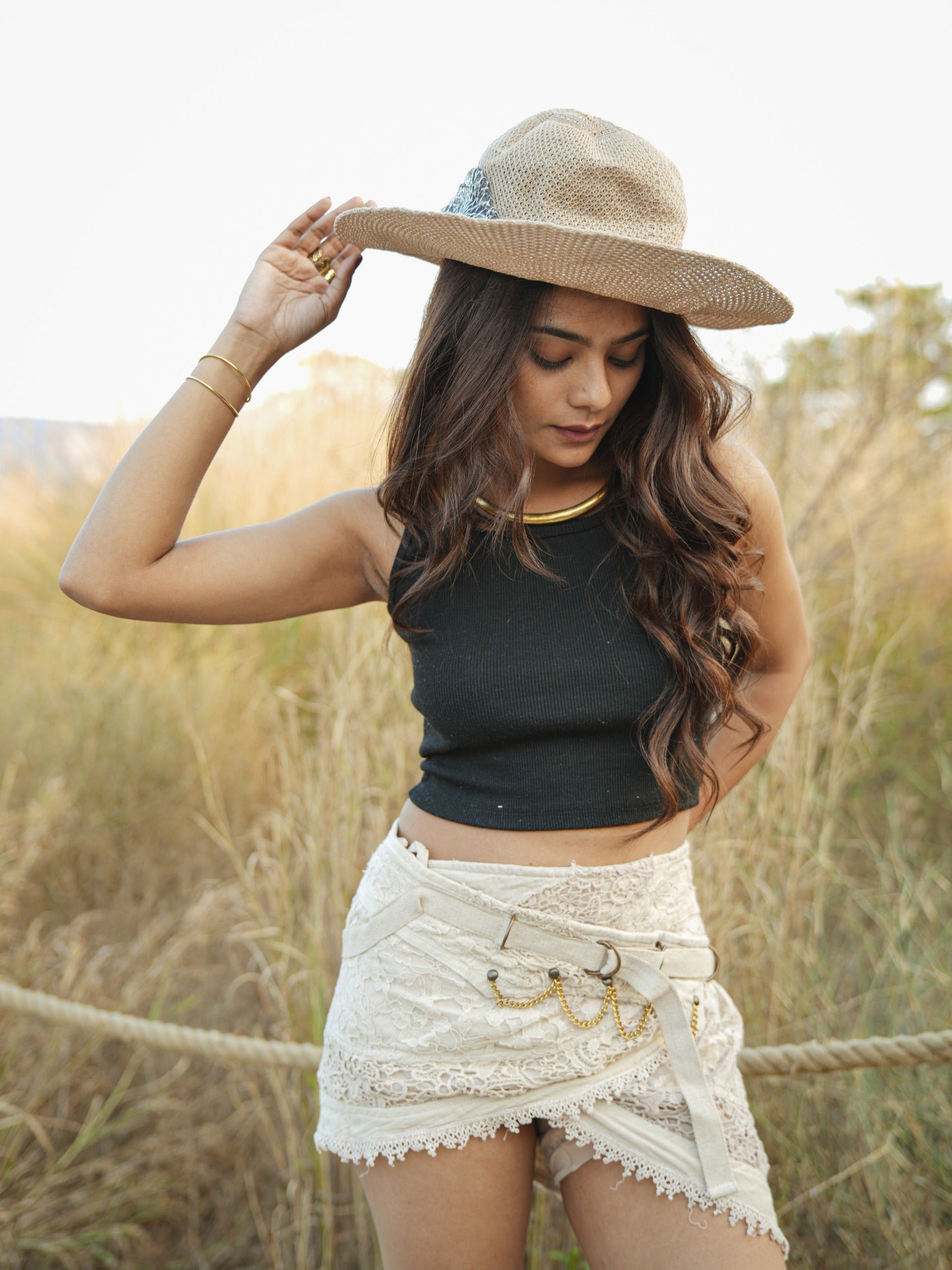 Desert Dori Mini Skirt with Metallic Chain Detail