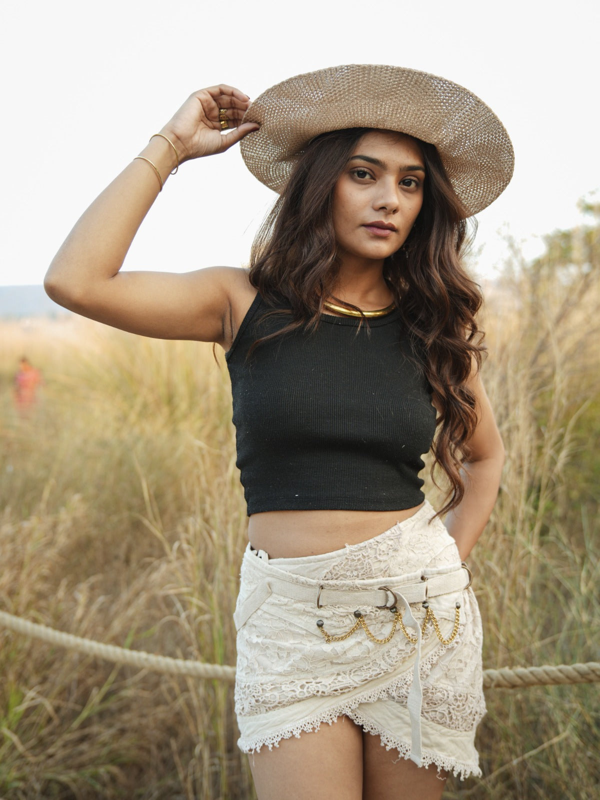 Desert Dori Mini Skirt with Metallic Chain Detail