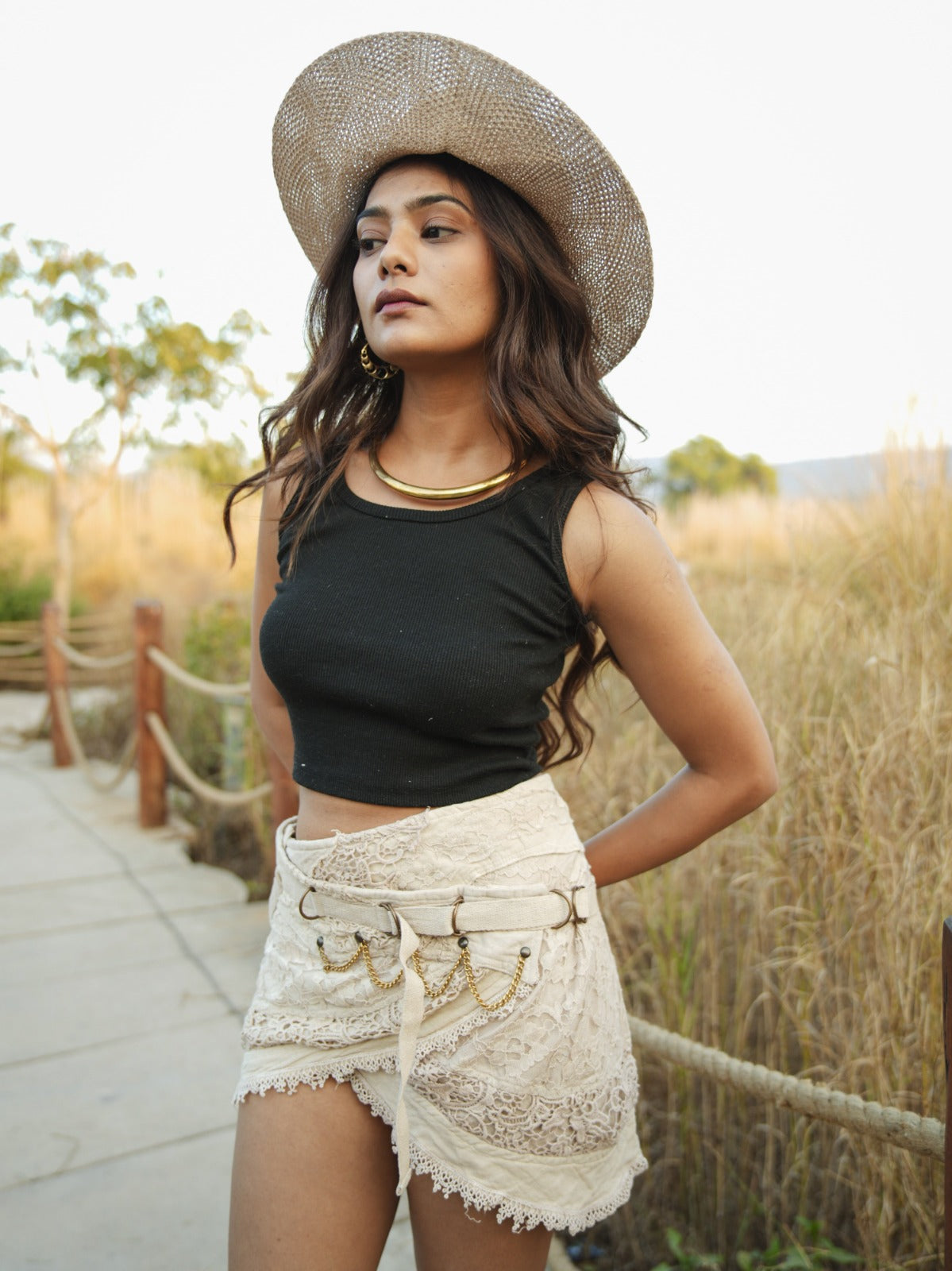 Desert Dori Mini Skirt with Metallic Chain Detail