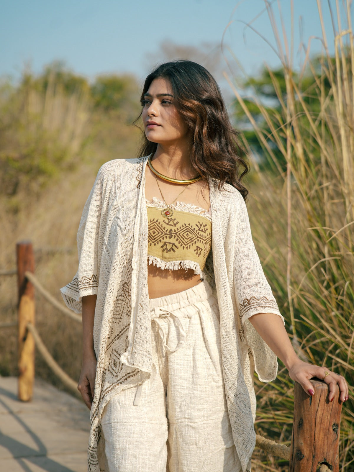 Desert Dori Unisex Block Print Cotton Kimono