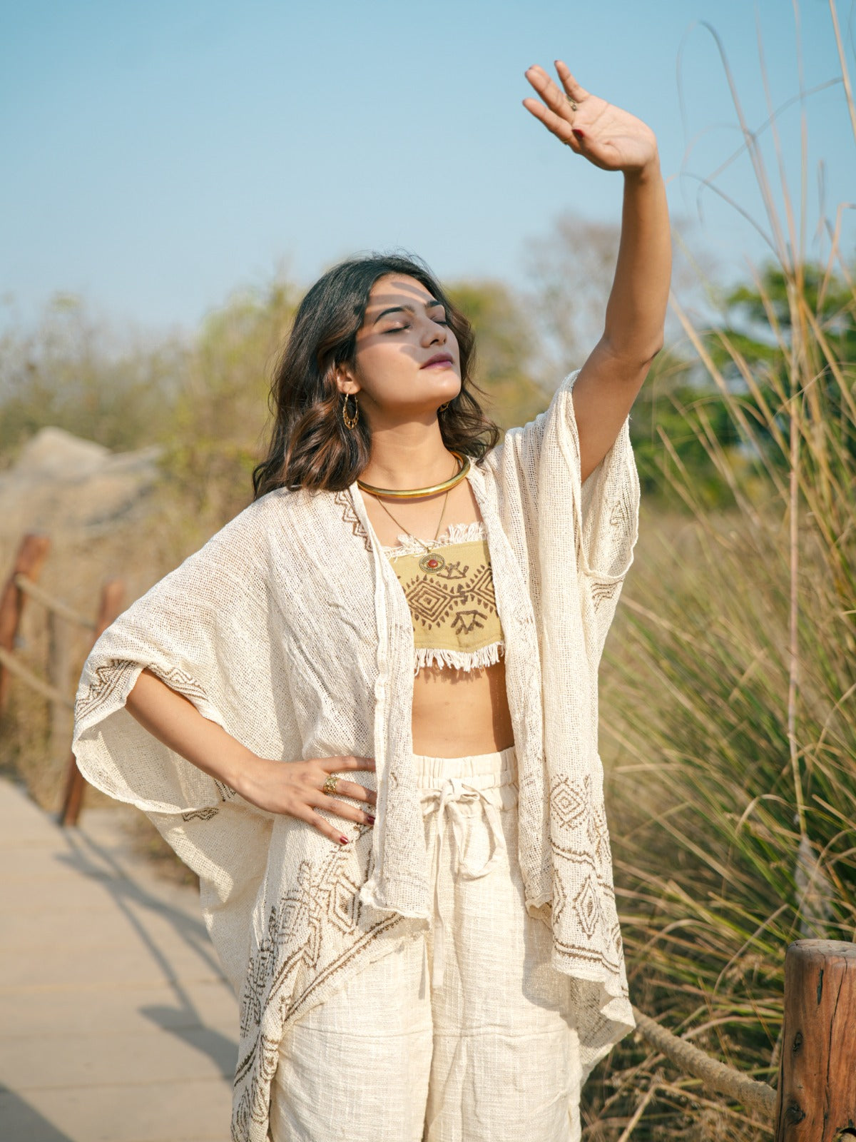 Desert Dori Unisex Block Print Cotton Kimono