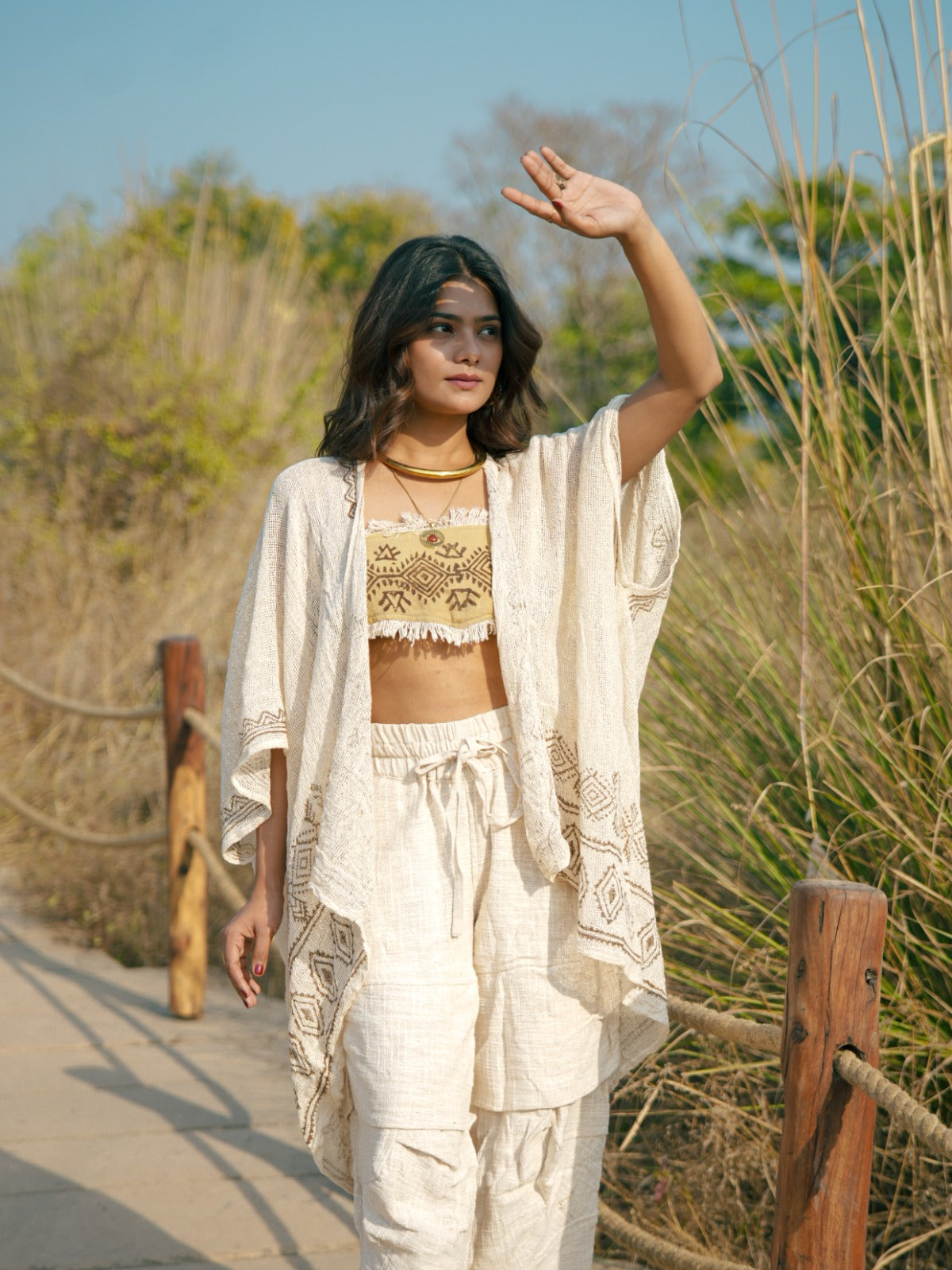 Desert Dori Unisex Block Print Cotton Kimono