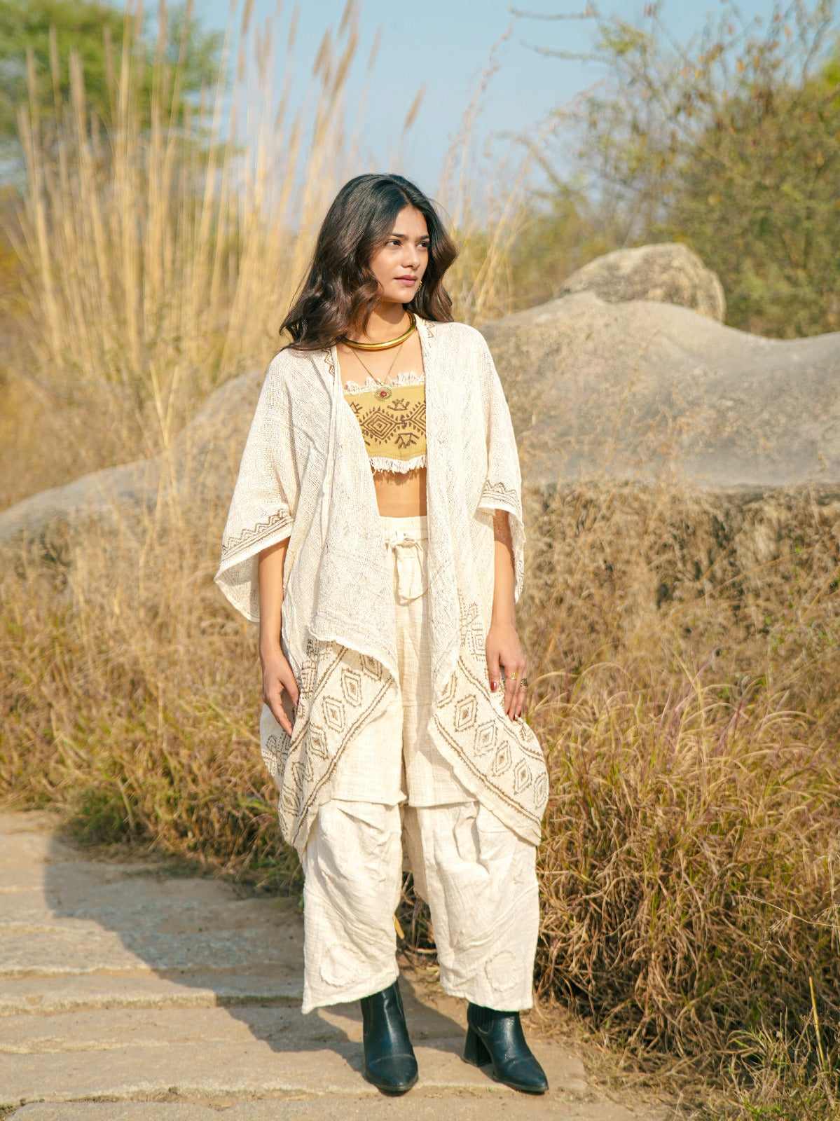 Desert Dori Unisex Block Print Cotton Kimono