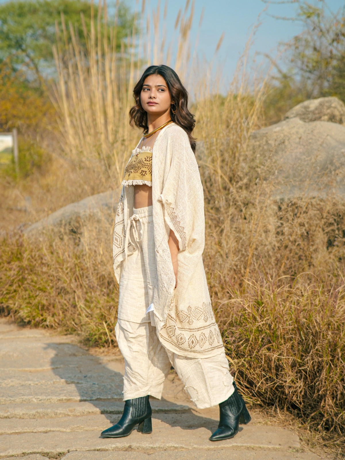 Desert Dori Unisex Block Print Cotton Kimono