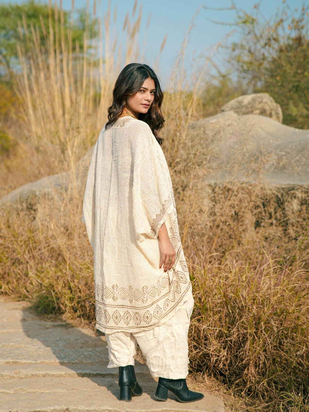 Desert Dori Unisex Block Print Cotton Kimono