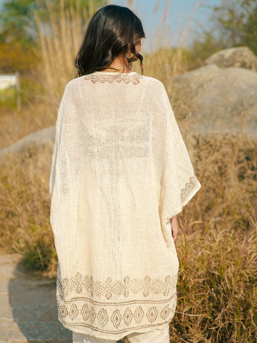 Desert Dori Unisex Block Print Cotton Kimono