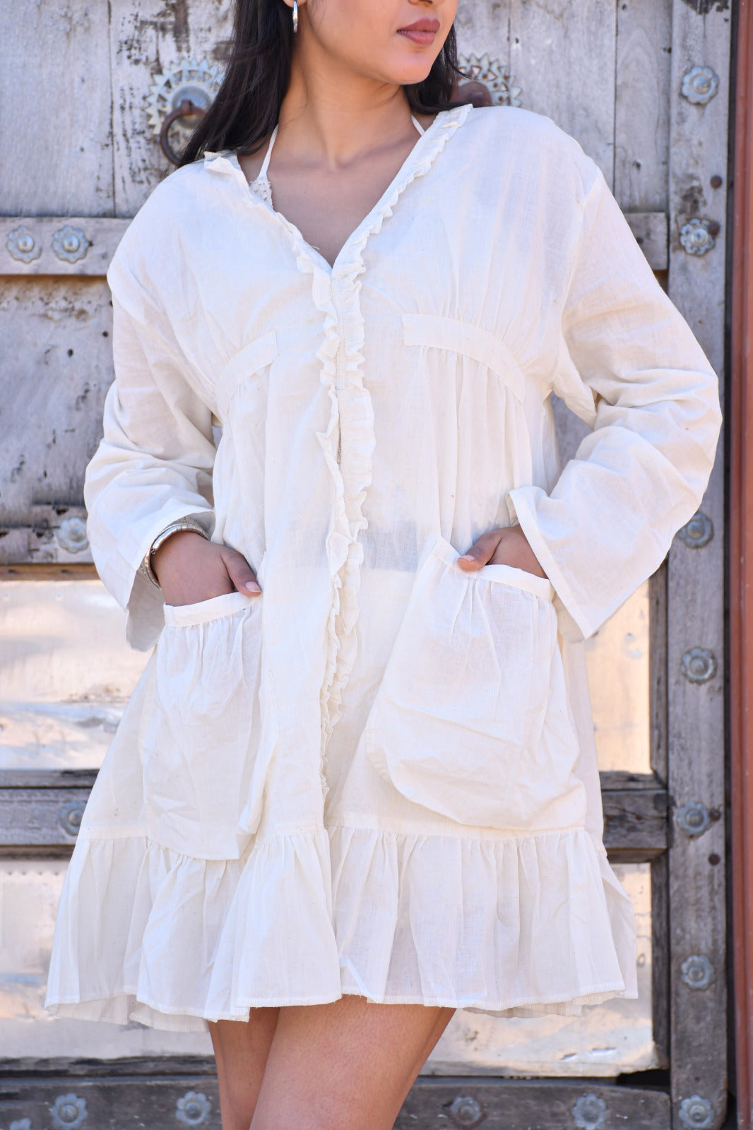 Desert Dori Women’s White Cotton Frilled Top