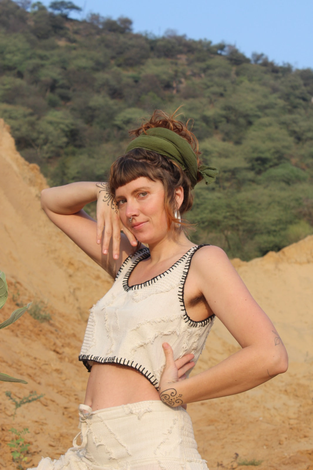 Desert Dori Cut Work Cotton Crop Top – Natural Boho Style
