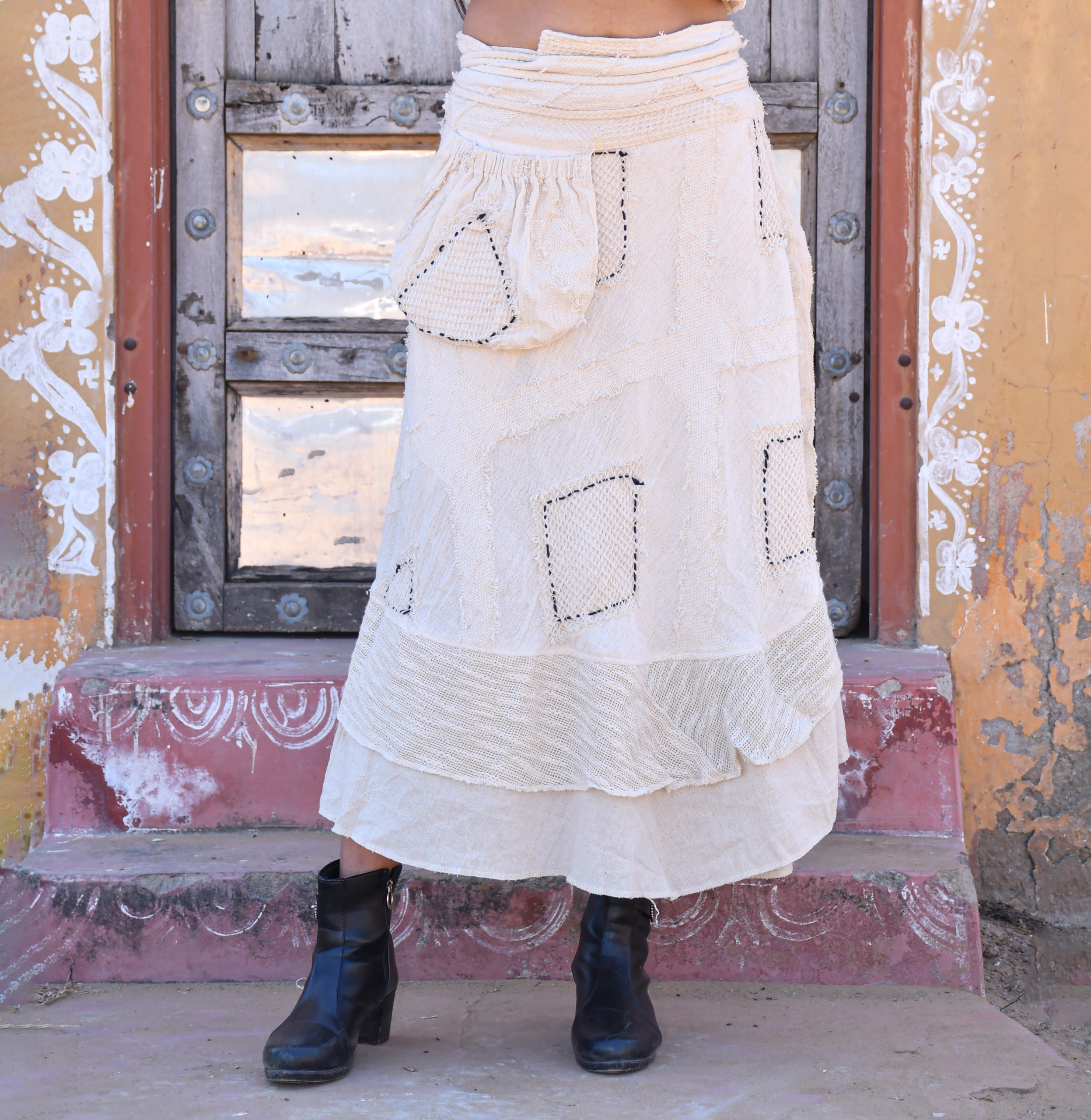 Desert Dori Women’s Cotton Wrap Around Skirt with Thread Work