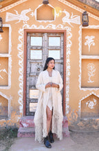Desert Dori Women’s Cotton Tasseled Kimono Cover-Up with Lace Detailing