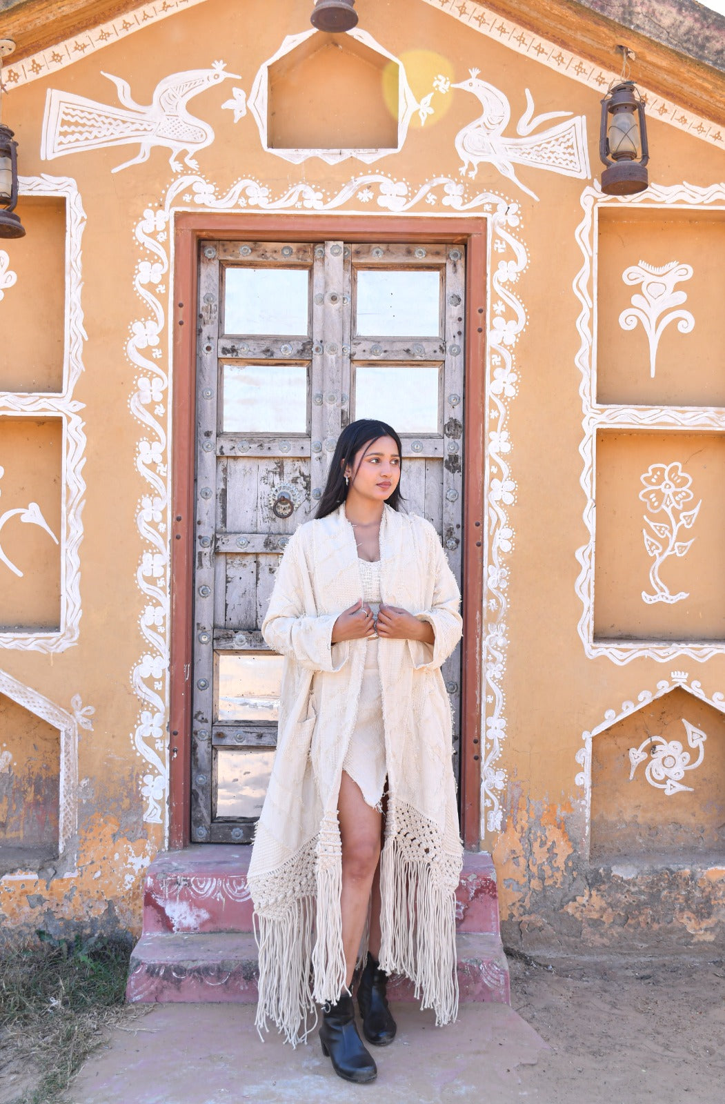 Desert Dori Women’s Cotton Tasseled Kimono Cover-Up with Lace Detailing