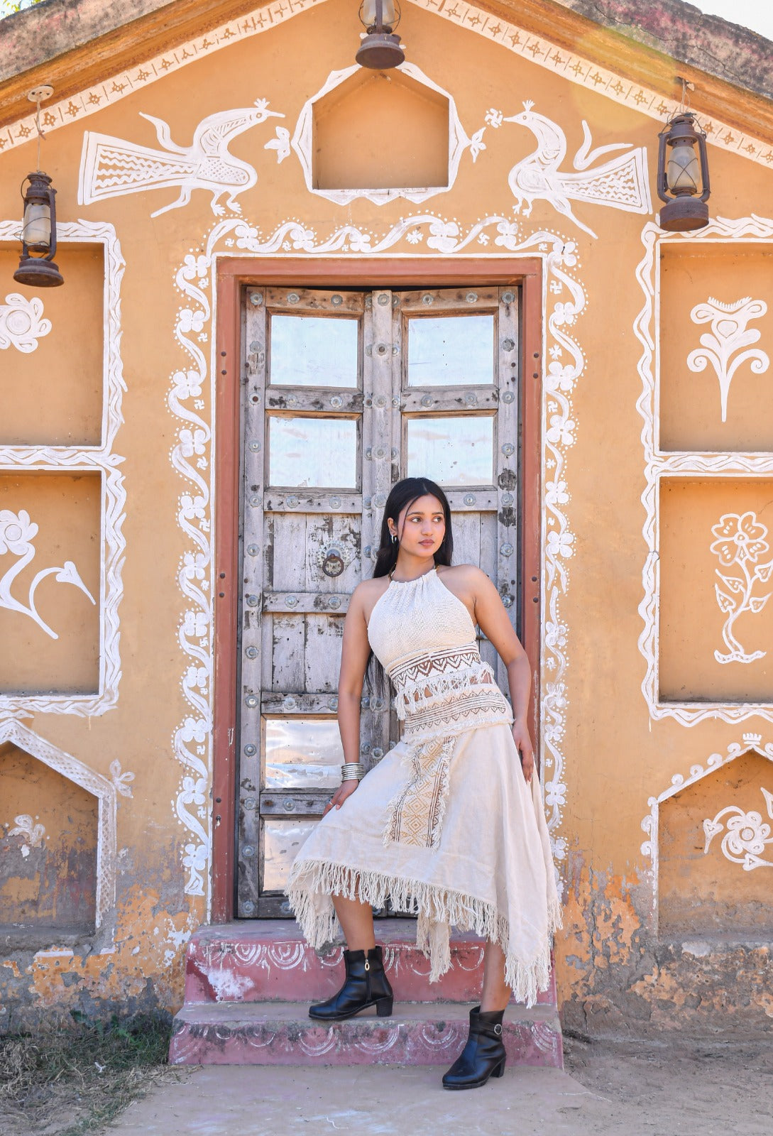 Desert Dori Women’s Block Printed Cotton Pointy Midi Skirt