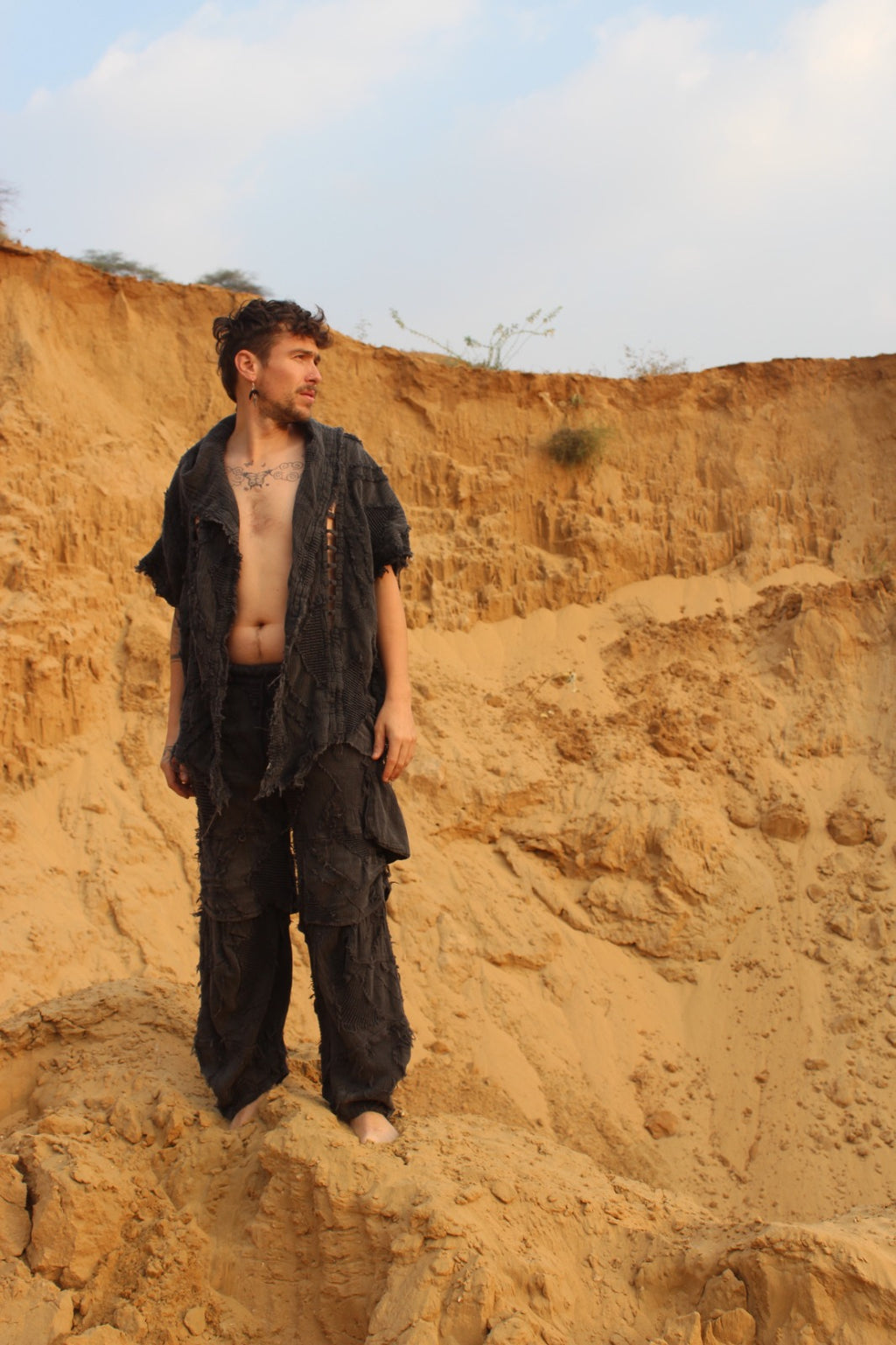 Desert Dori Men’s Cut Work Brushed Cotton Kimono
