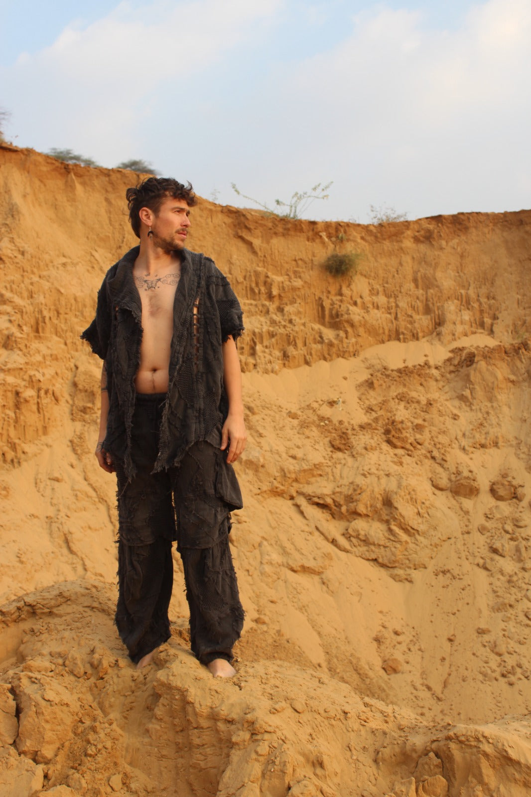 Desert Dori Men’s Cut Work Brushed Cotton Kimono