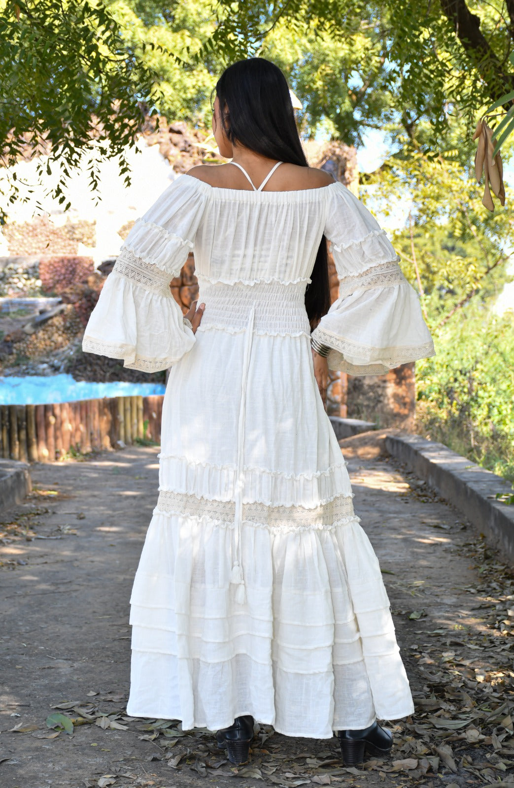 Desert Dori Women’s Frill Border Off Shoulder Cotton Maxi Dress