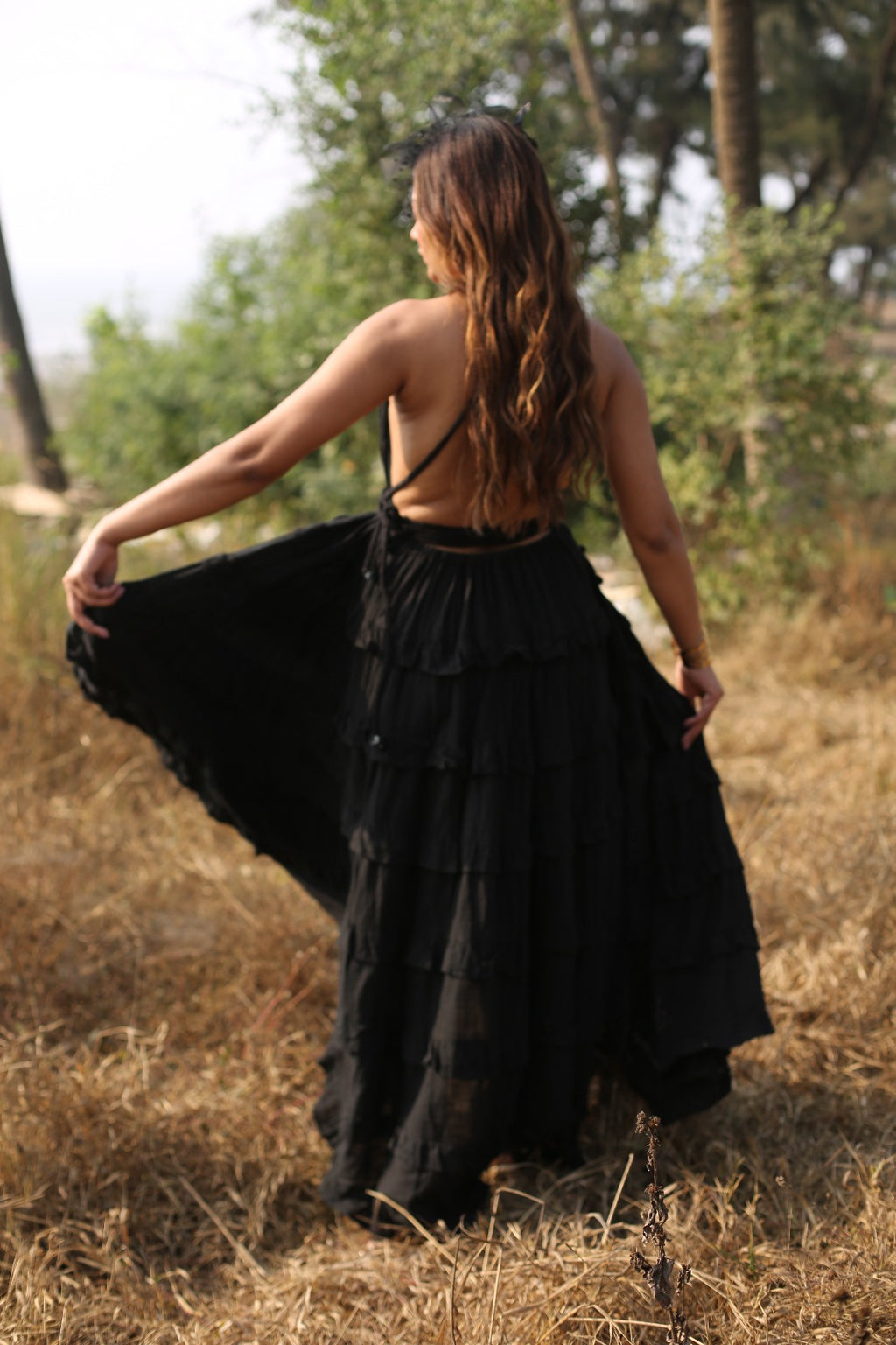 Desert Dori Women’s Black Long Flared Cotton Maxi Dress