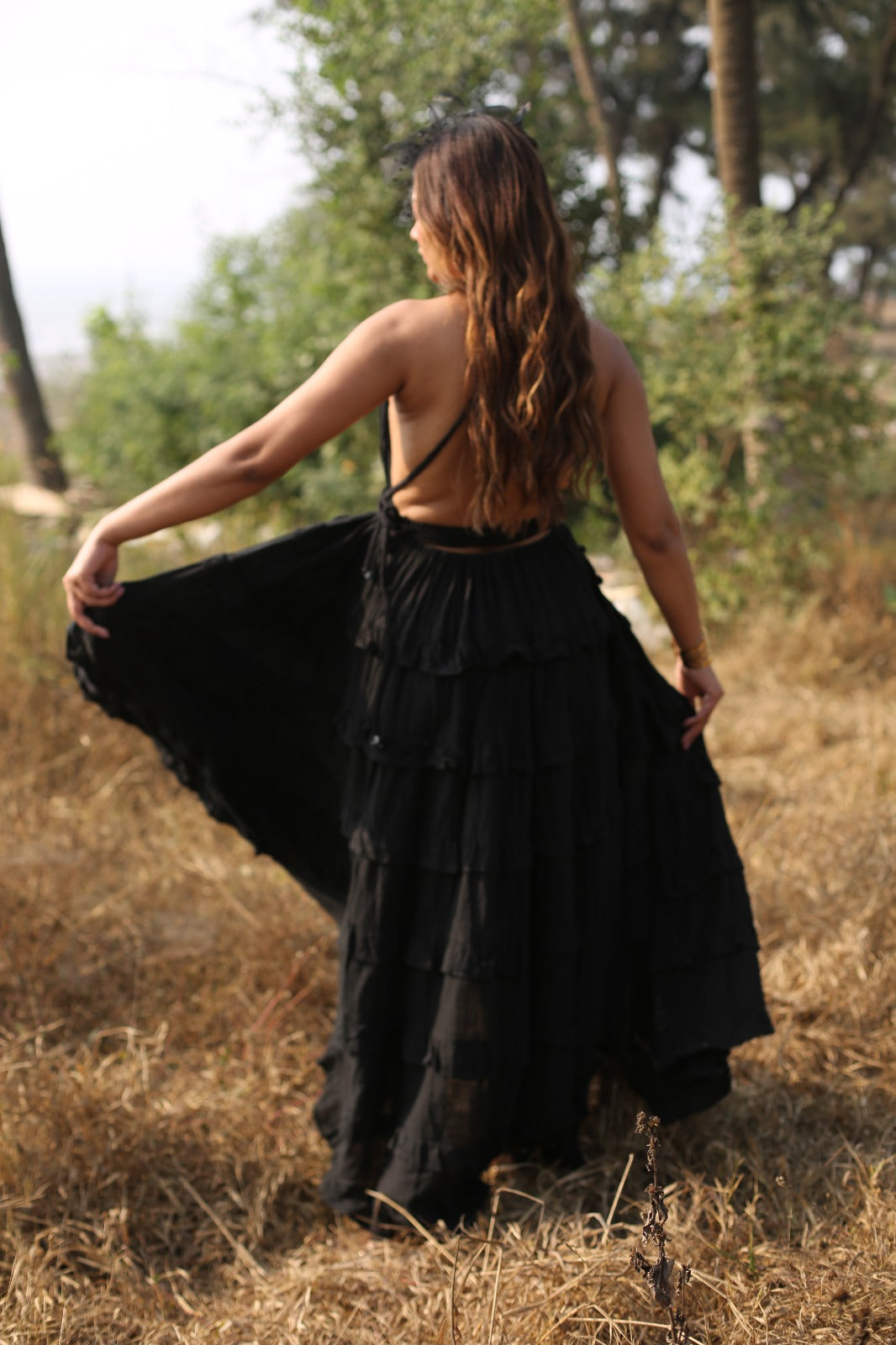 Desert Dori Women’s Black Long Flared Cotton Maxi Dress