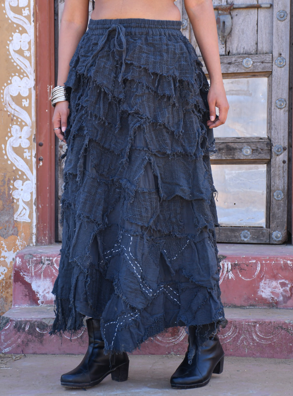 Desert Dori Women’s Black Ruffle Cotton Long Skirt