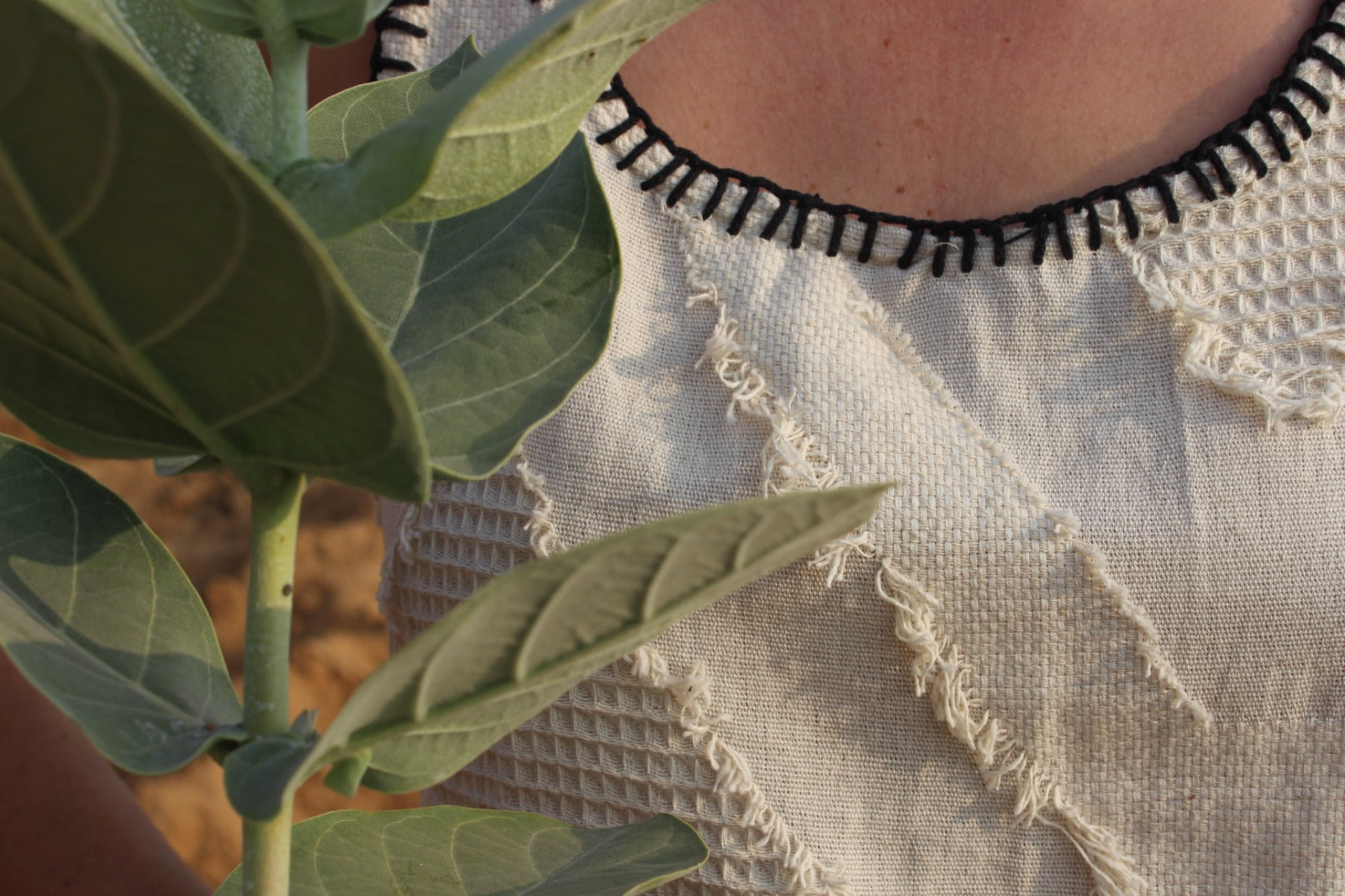 Desert Dori Cut Work Cotton Crop Top – Natural Boho Style