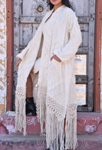 Desert Dori Women’s Cotton Tasseled Kimono Cover-Up with Lace Detailing