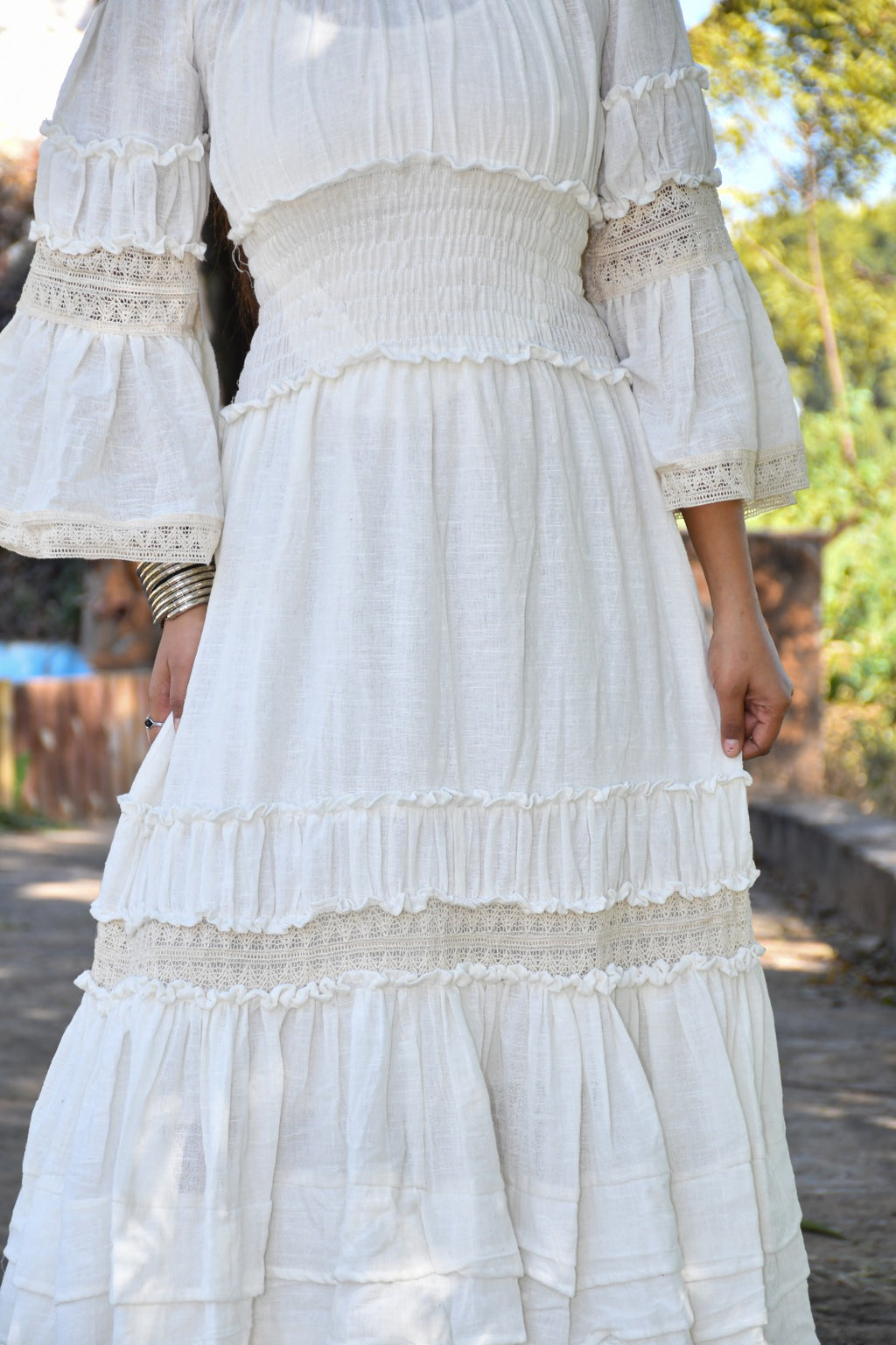 Desert Dori Women’s Frill Border Off Shoulder Cotton Maxi Dress