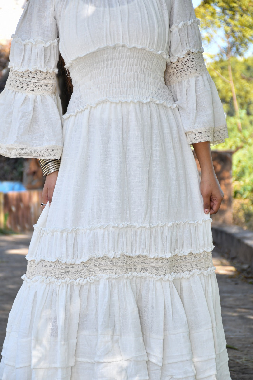 Desert Dori Women’s Frill Border Off Shoulder Cotton Maxi Dress