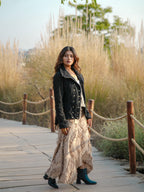 Black Corduroy High Neck Top with Metallic Buttons (Cotton) - by Desert Dori