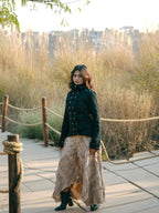Black Corduroy High Neck Top with Metallic Buttons (Cotton) - by Desert Dori
