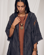 Handmade Cotton Hooded Kimono Robe, Boho Tribal Festival Wear (Unisex)